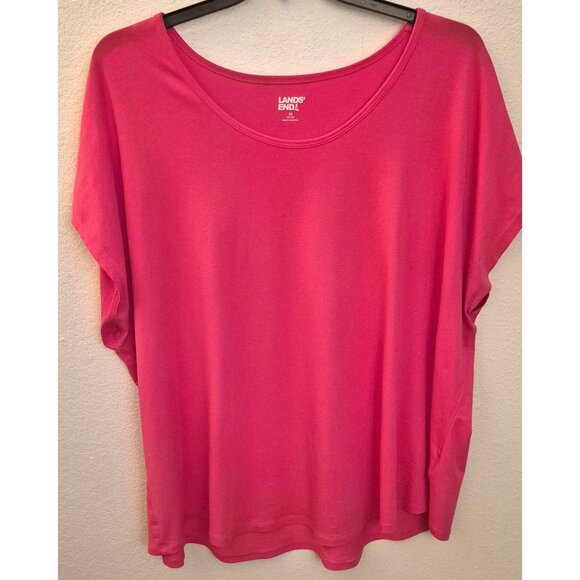 Lands' End Pink Boxy Cotton/Modal Blend Cap Sleeve Pullover Top Size 24w/26w EUC - Picture 1 of 8